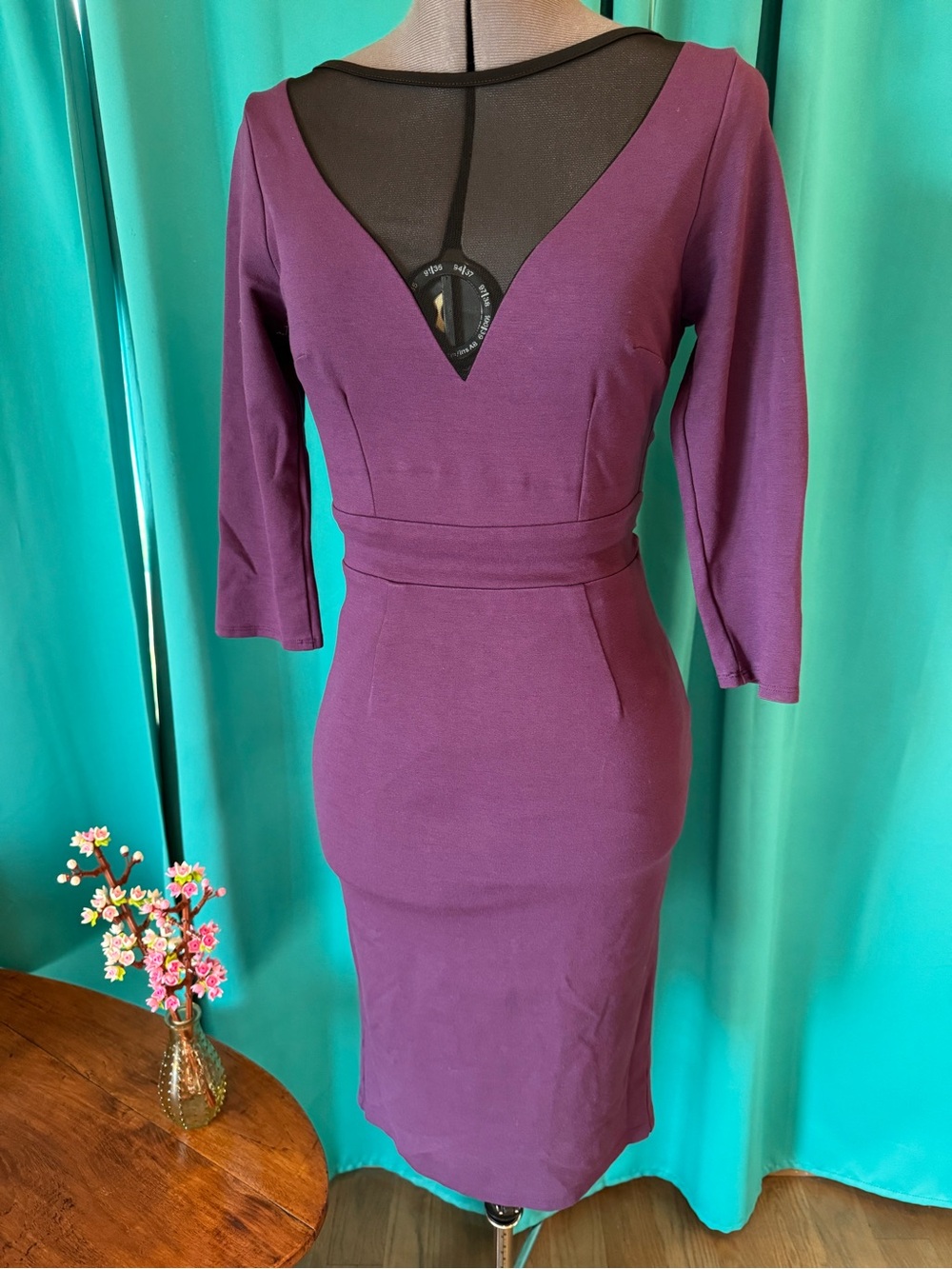 Pinup Girl PUG Couture Elvira Purple Dress Black Mesh Inset L